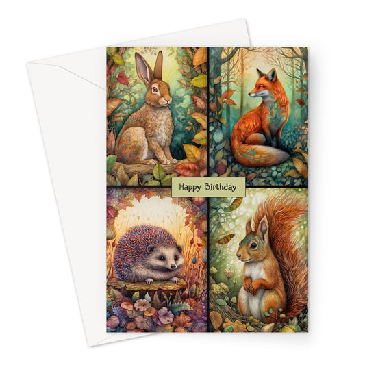 Country Friends rabbot fox hedgeho red squirrel Birthday Greeting Card