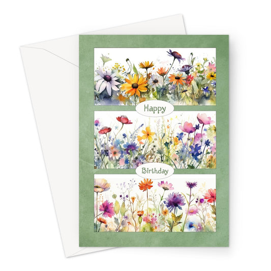 Flowers In A Row Birthday Greeting Card
