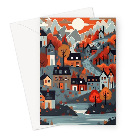 Autumn Scandi Village Greeting Card