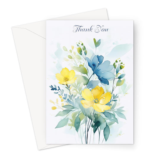 Blue And Yellow Flowers Thank You Greeting Card