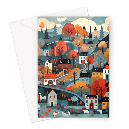 Spring Scandi Village Greeting Card