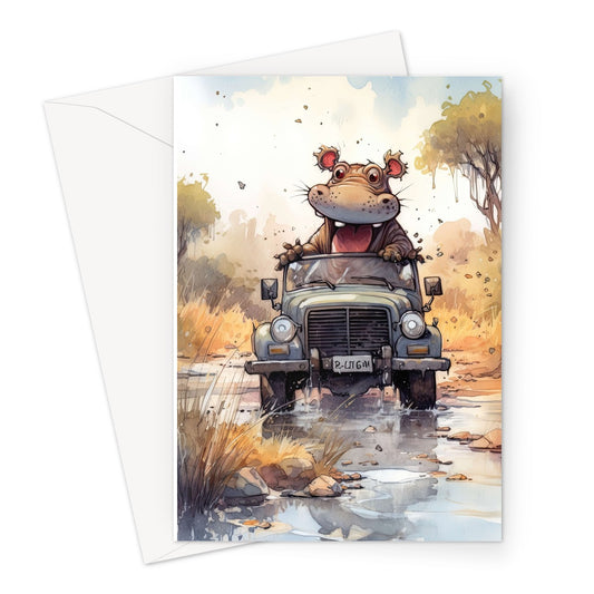 Hippo On Safari Greeting Card