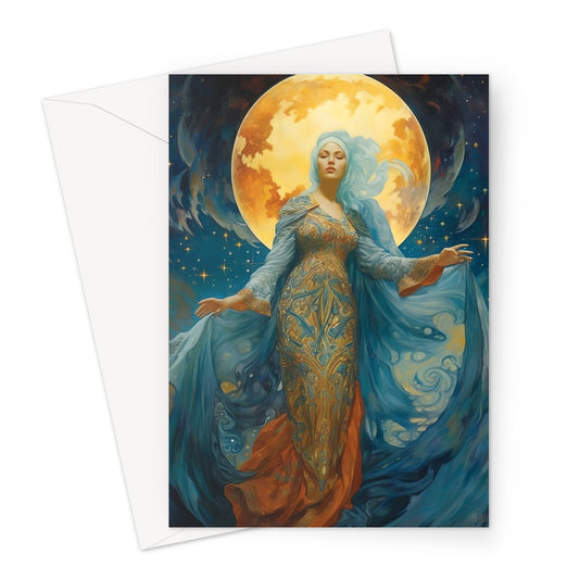 Lady And Moon Greeting Card