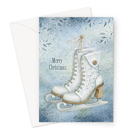 White Ice Skates Xmas Greeting Card