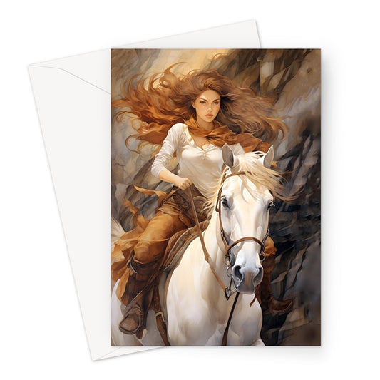 Girl And White Horse Greeting Card