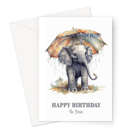 Rainy Day Elephant Birthday Greeting Card