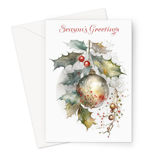 Bauble And Holly Xmas Greeting Card