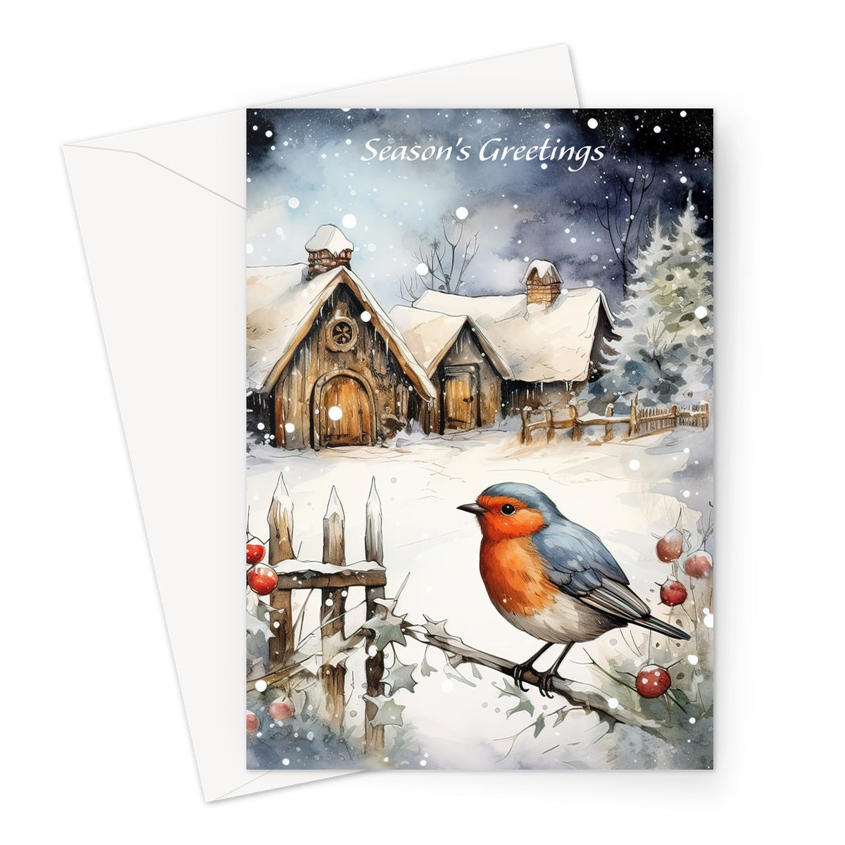 Berries And Robin Xmas Greeting Card