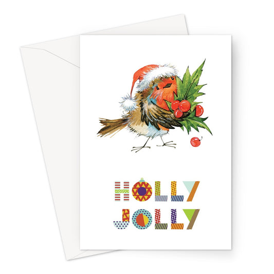 Holly Jolly Robin Xmas Greeting Card