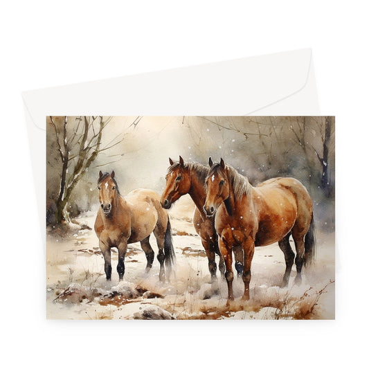 Winter Woodland Horses Greeting Card