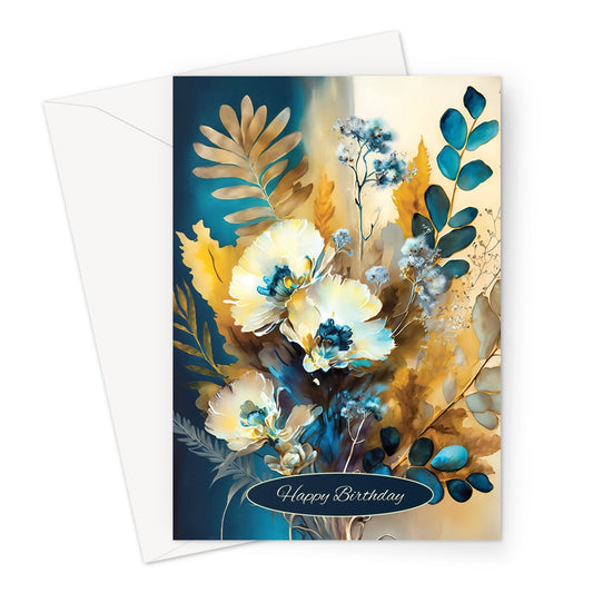 Blue Floral Birthday Greeting Card