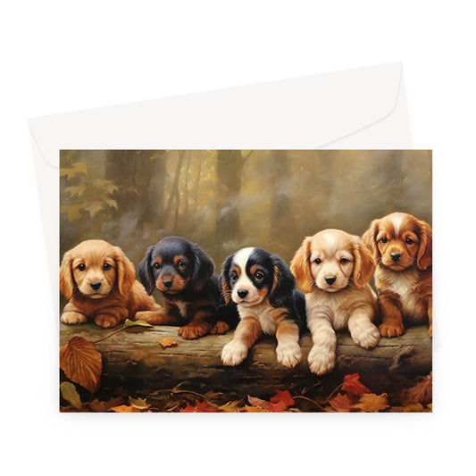 Five Little Puppies Greeting Card