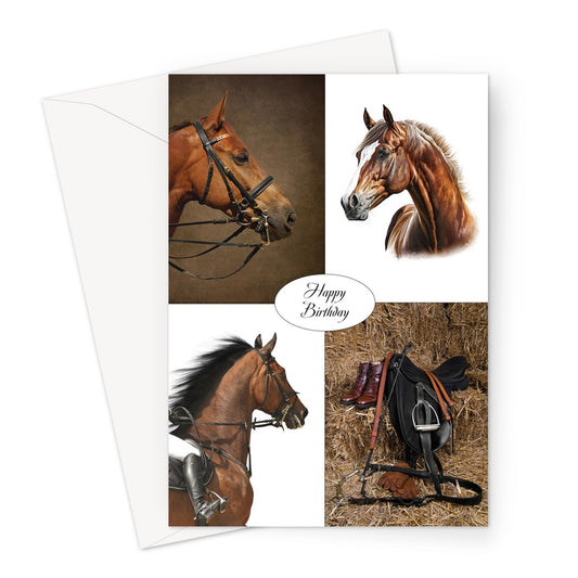 Four Brown Birthday Horses Greeting Card