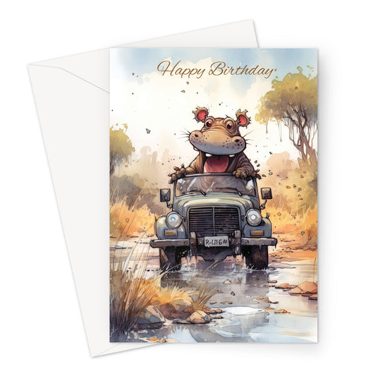 Hippo Safari Birthday Greeting Card