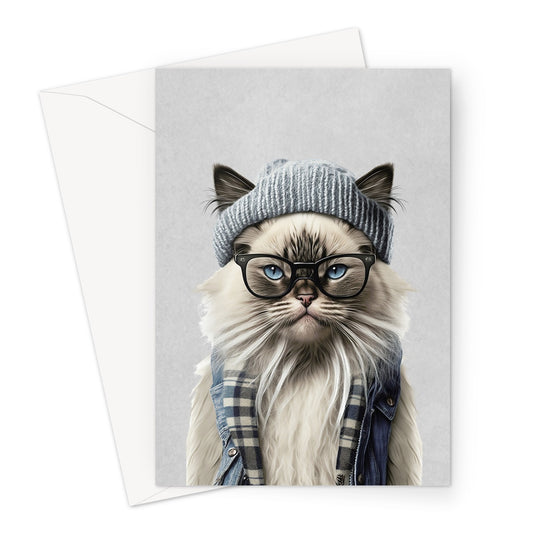 Trendy Hipster Cat Greeting Card