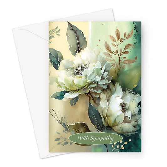 White And Green Floral Sympathy Greeting Card