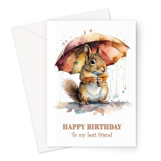 Squirrel In The Rain Birthday Greeting Card