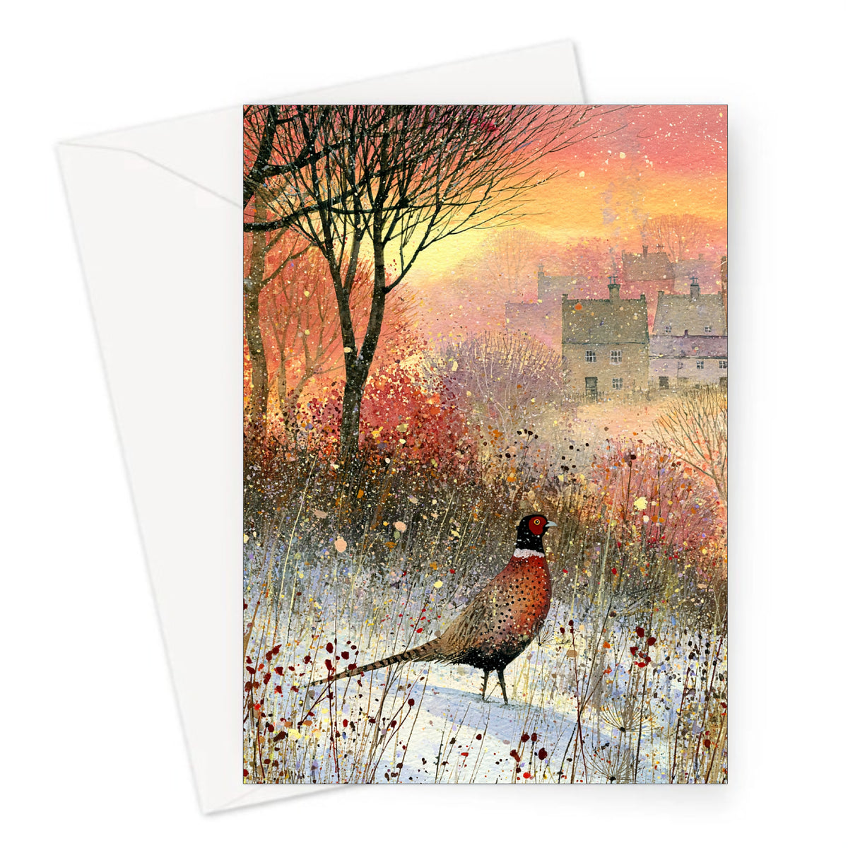 Winter Sunset Pheasant Christmas Card