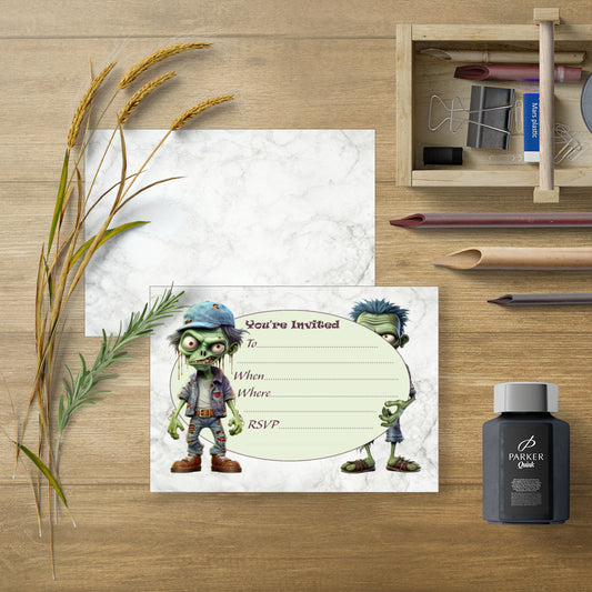 Funny Zombies Birthday Party Invitations - White Envelopes - Pack of 20