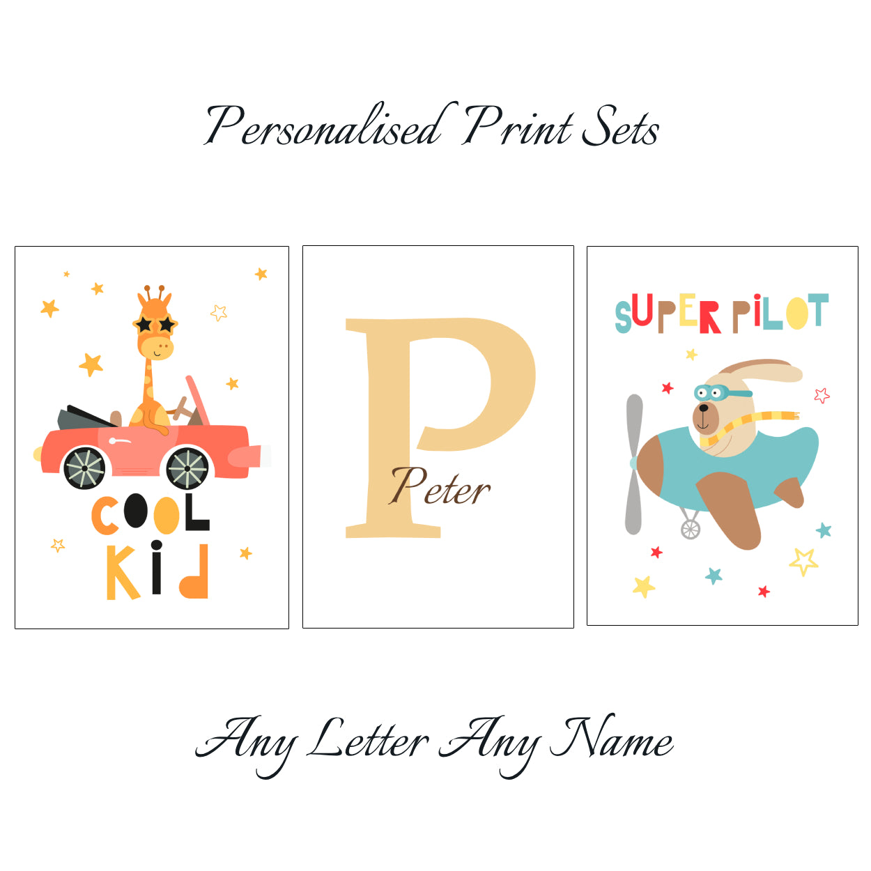 Transport Prints - Set Of 3 - Personalised With Any Name