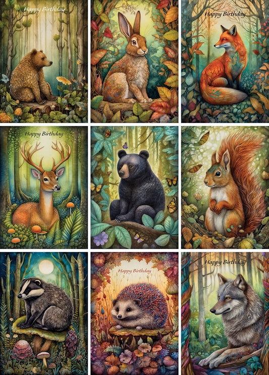 Nine Forest Animals Greeting Cards - Pack A07