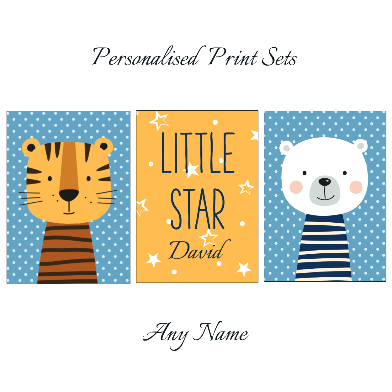 Little Star Prints - Set Of 3 - Personalised With Any Name