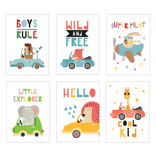Set Of 6 Fun Kids Transport Art Prints