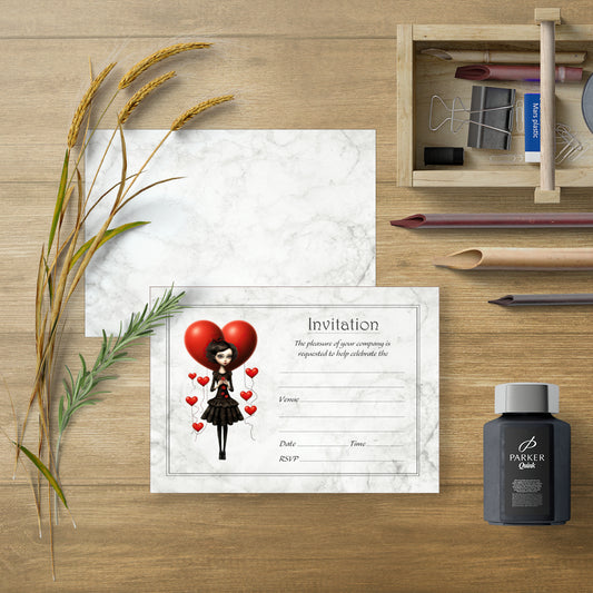 Heart Goth Girl Birthday Party Invitations - White Envelopes - Pack of 20