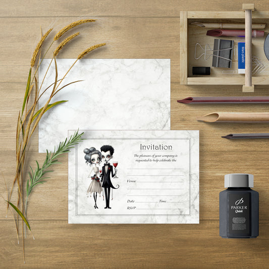 Cute Goth Couple Party Invitations - White Envelopes - Pack of 20