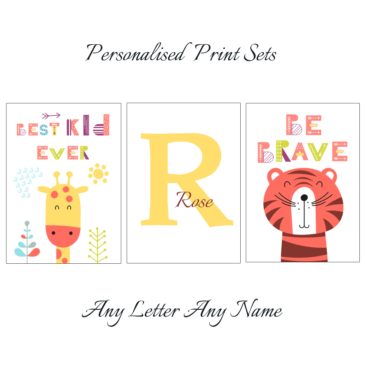 Jungle Prints - Set Of 3 - Personalised With Any Name
