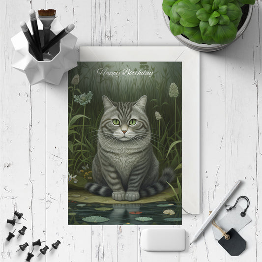 Personalised Gray Cat Birthday Card - Large A5 - Free UK Delivery