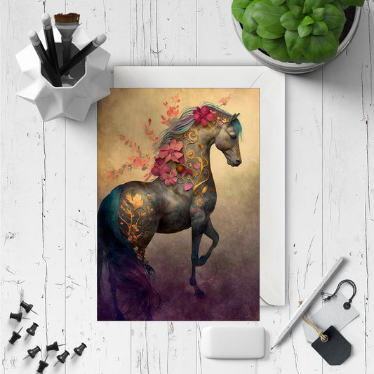 Personalised Flower Horse Birthday Card - Large A5 - Free UK Delivery