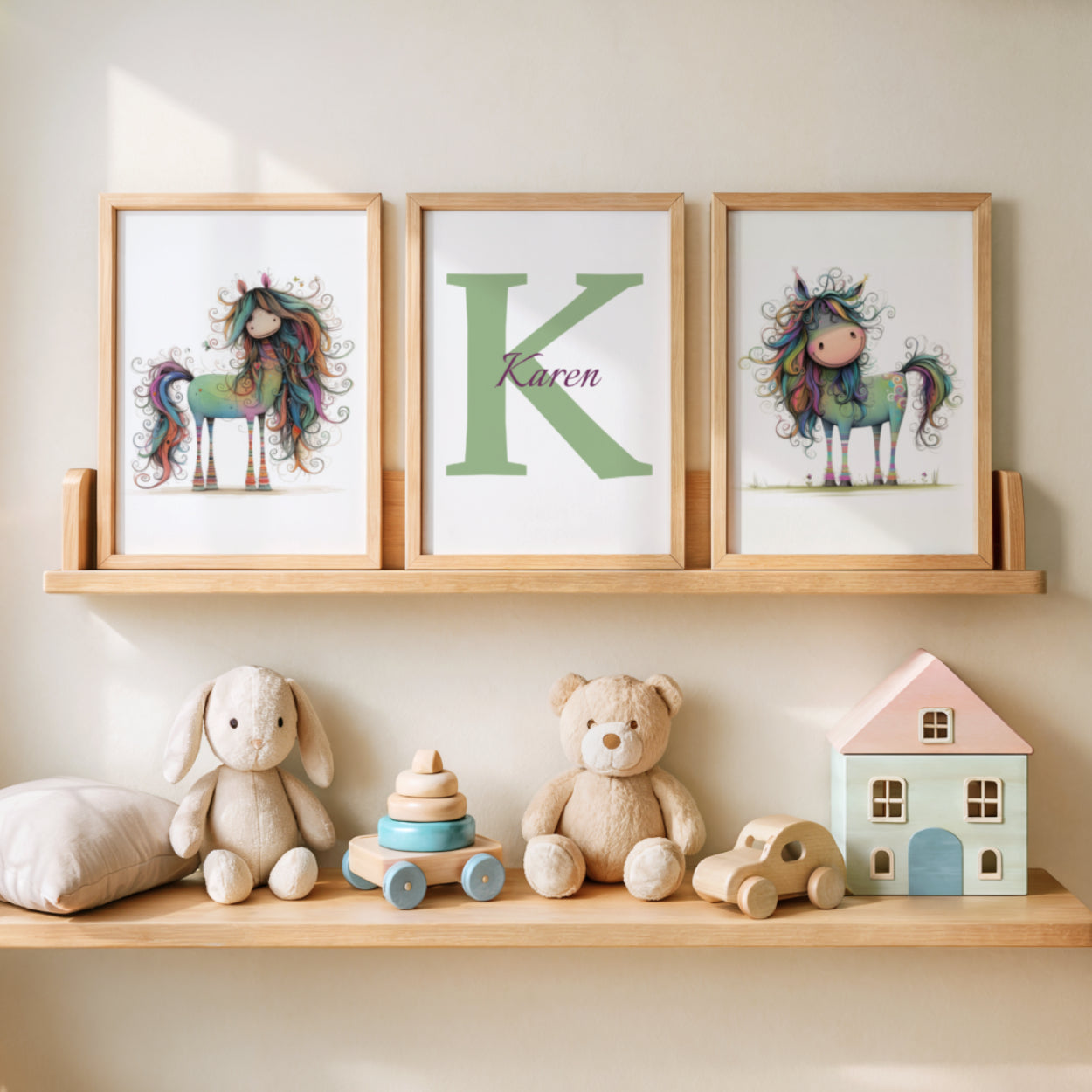 Cute Horse Prints - Set Of 3 - Personalised With Any Name
