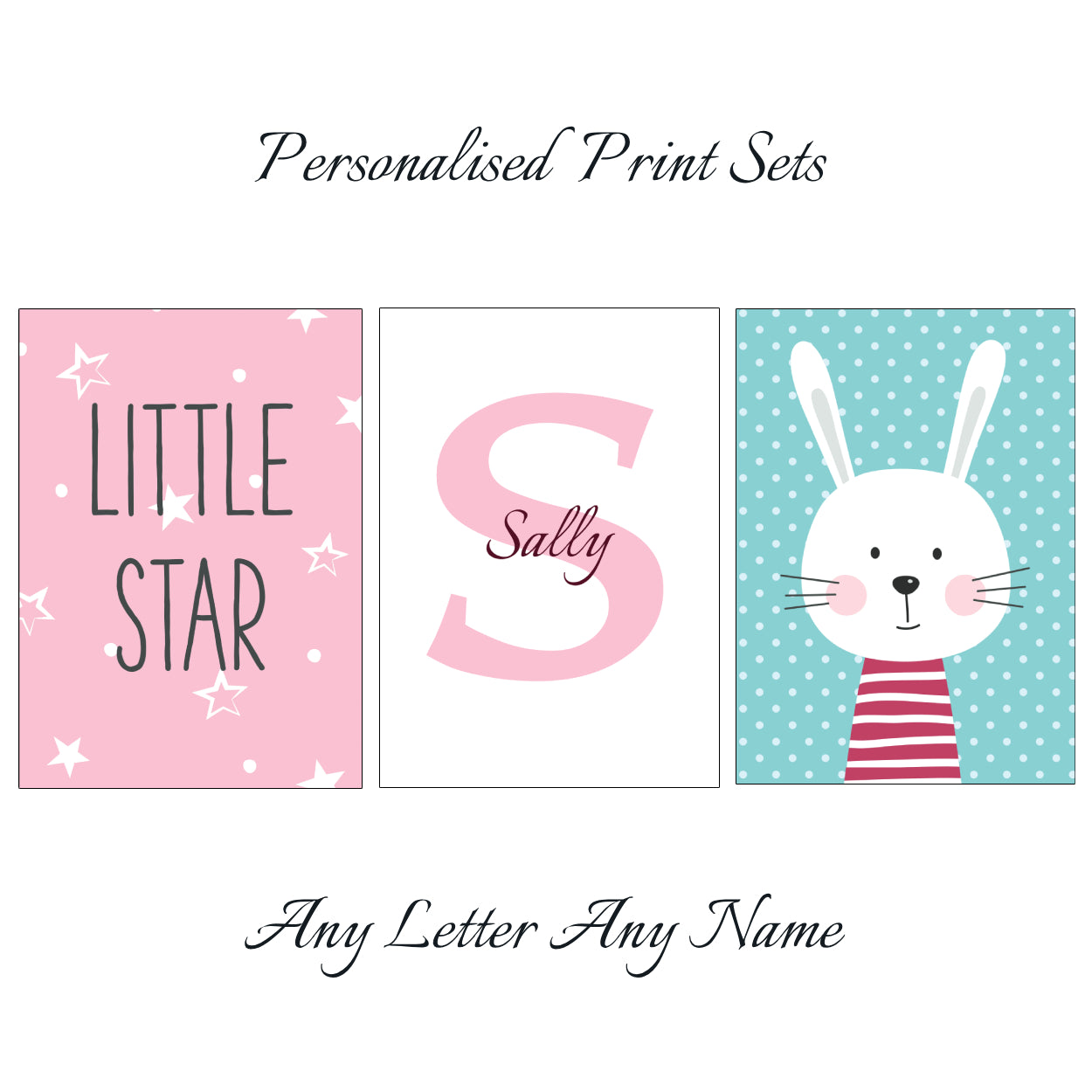 Bunny Prints - Set Of 3 - Personalised With Any Name