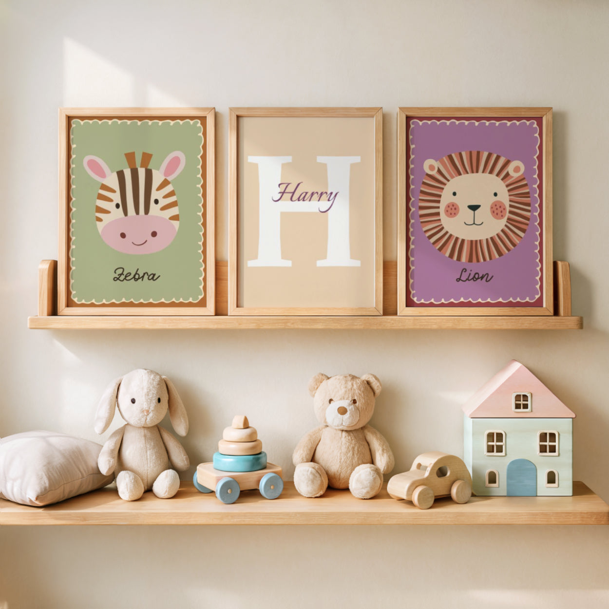 Zebra And Lion Prints - Set Of 3 - Personalised With Any Name