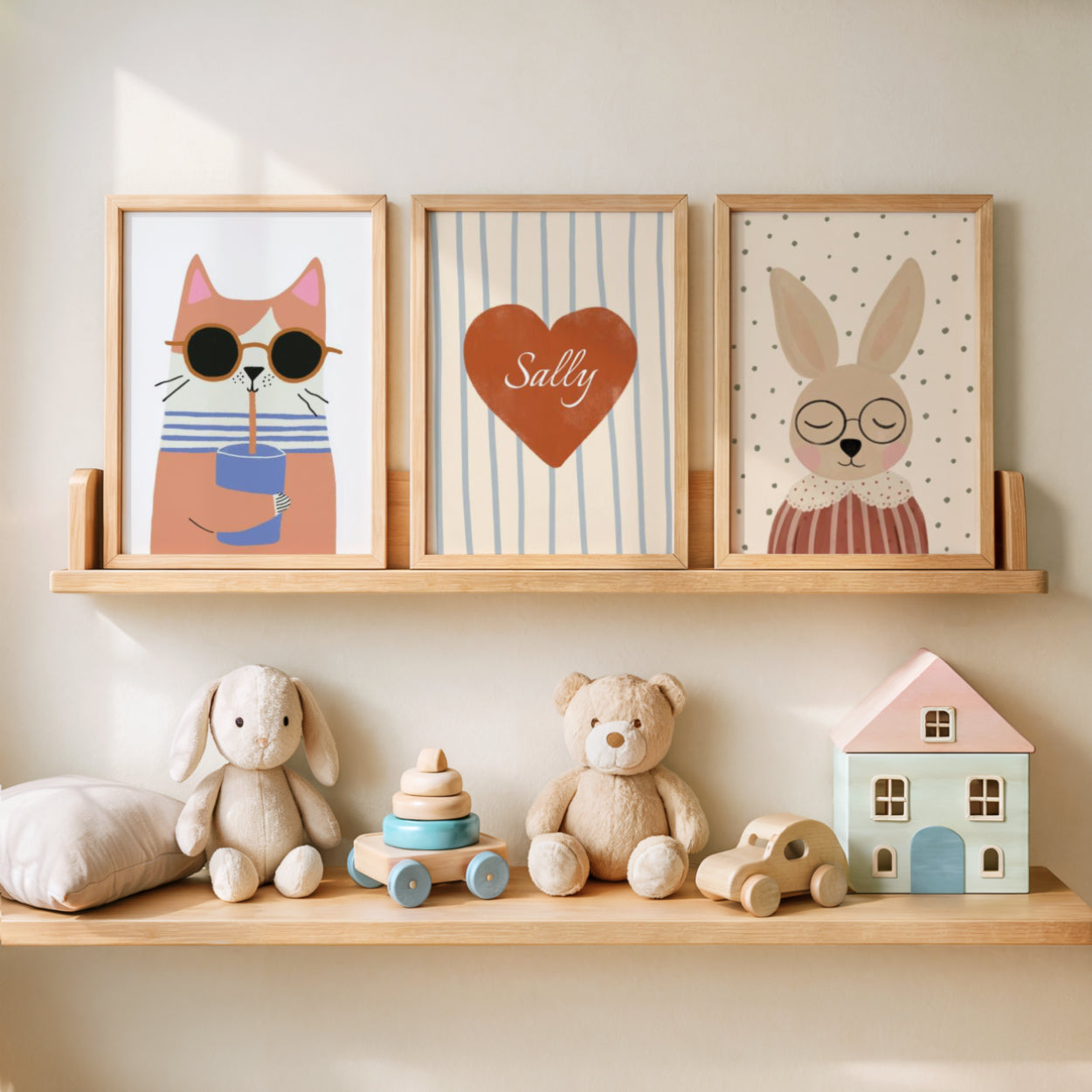 Red Heart Prints - Set Of 3 - Personalised With Any Name