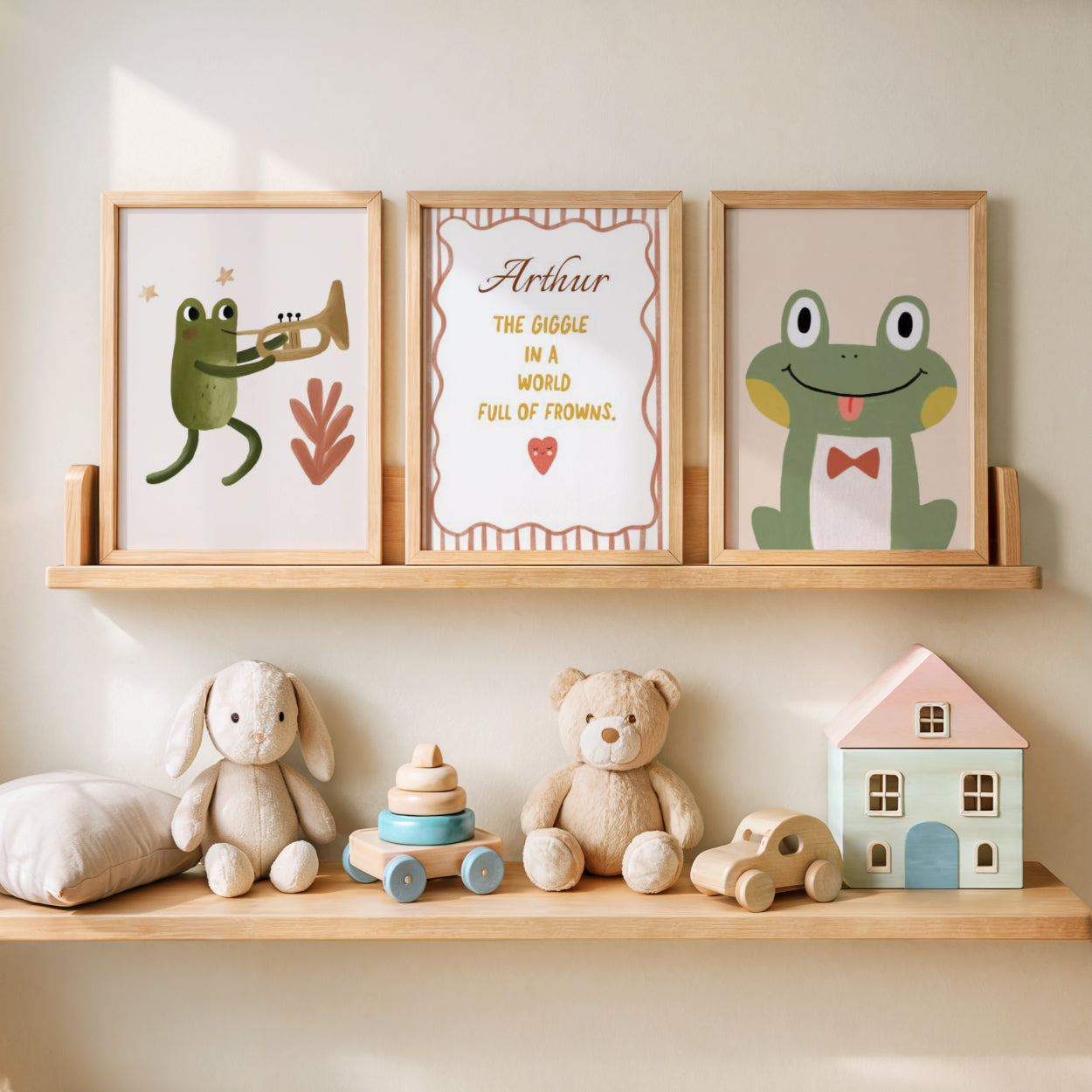 Giggle Frog Prints - Set Of 3 - Personalised With Any Name