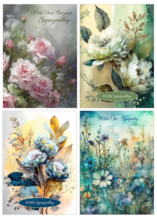 Four Large A5 Sympathy Cards - Pack 411