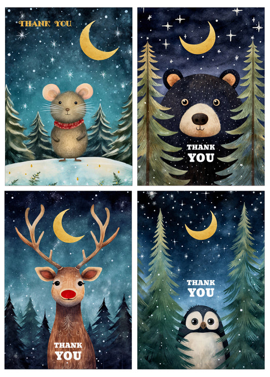Four Large A5 Xmas Thank You Cards - Pack 413