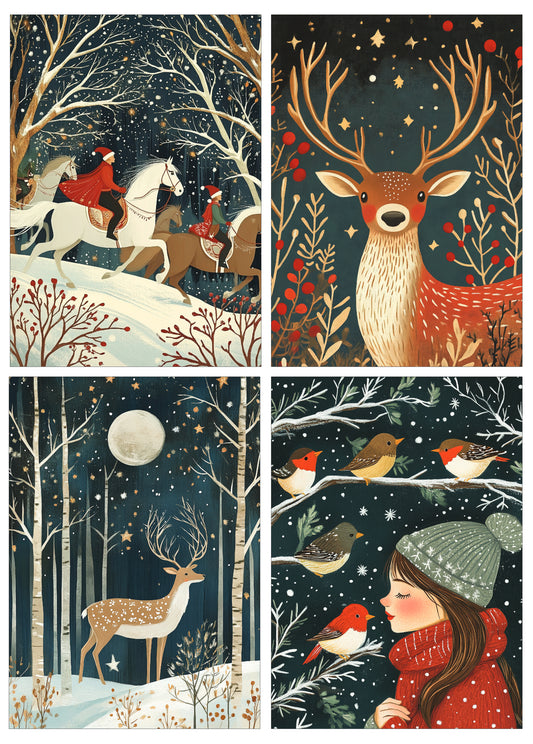 Four Large A5 Xmas Cards - Pack 414