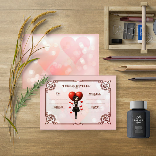 Pink Goth Girl Birthday Party Invitations - White Envelopes - Pack of 20