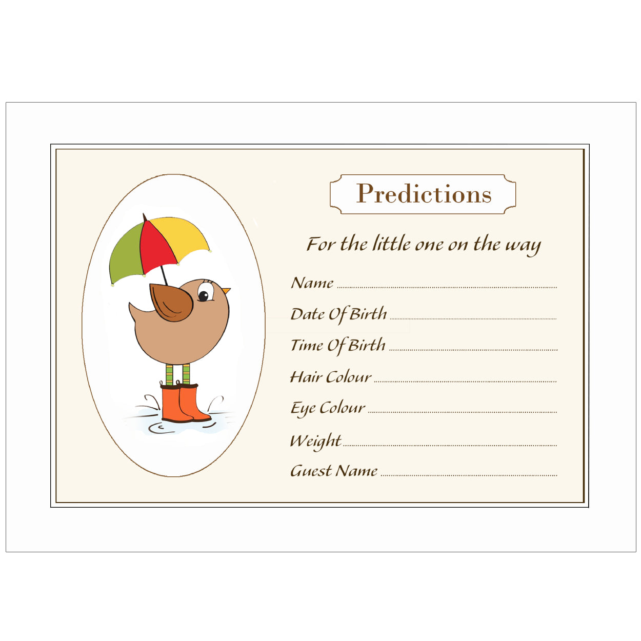 Little Bird Baby Prediction Cards - Pack of 15