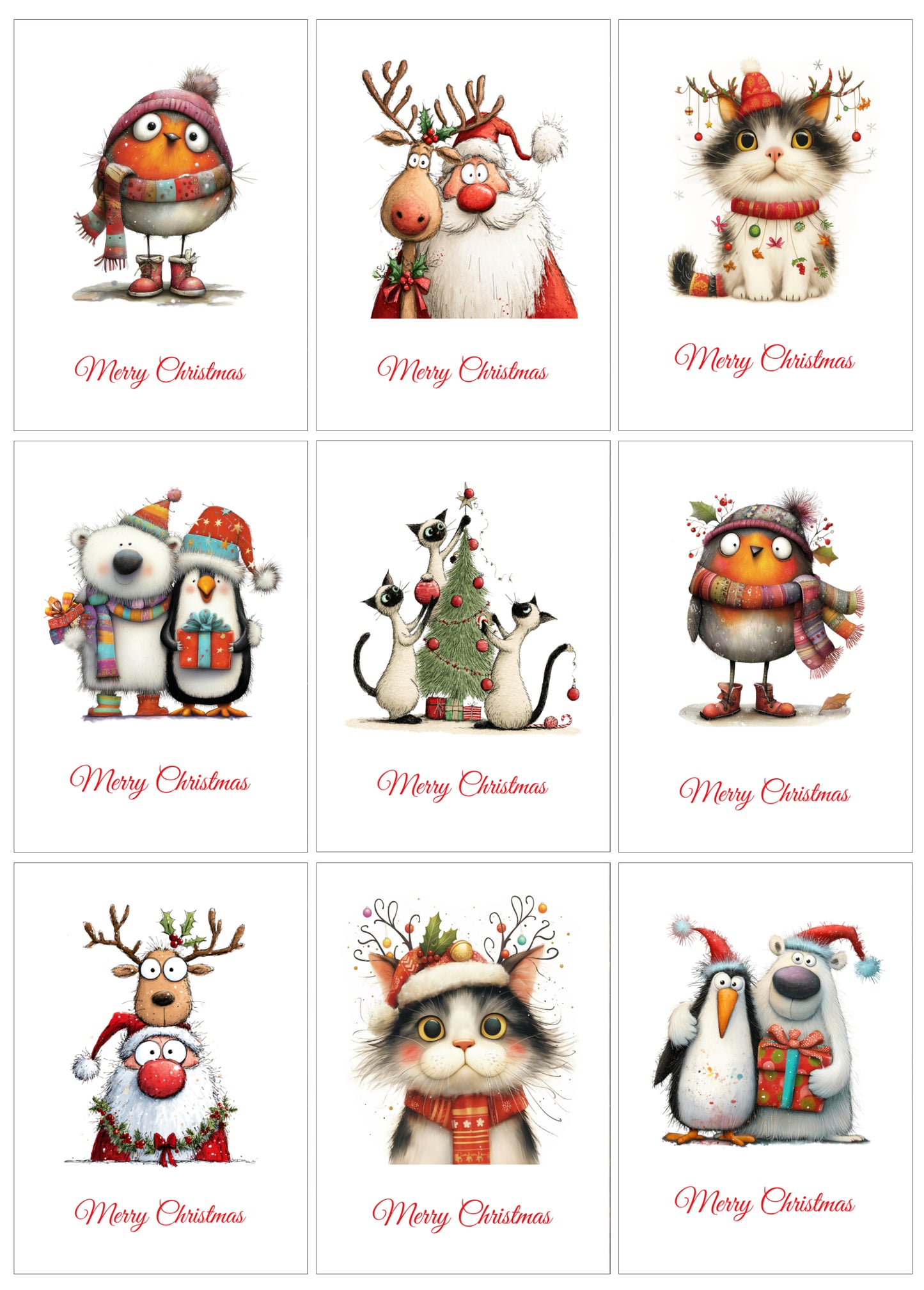 Pack Of 9 Sweet Xmas Cards