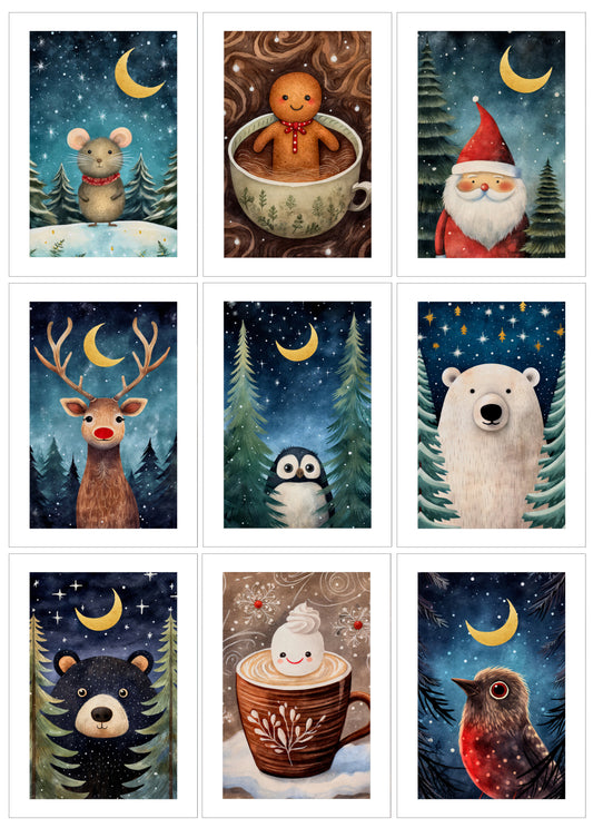 Pack Of 9 Fun Xmas Cards