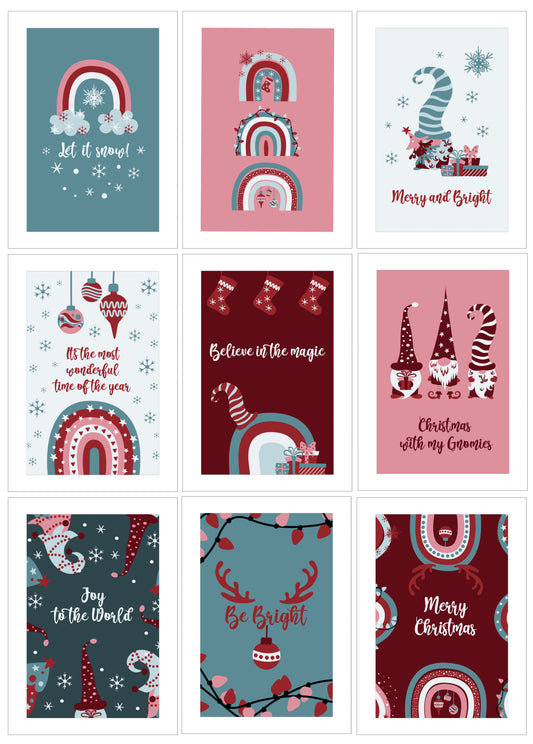 Pack Of 9 Cute Xmas Cards