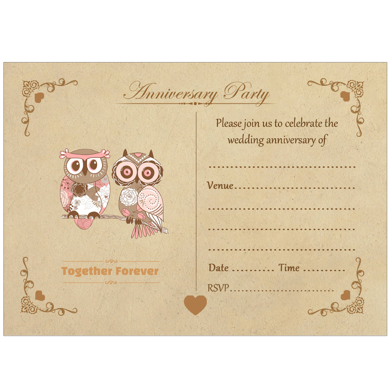 Owls Anniversary Invitations - Pack of 10