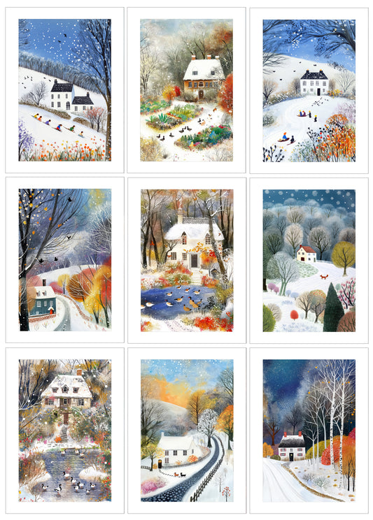 Pack Of 9 Art Xmas Cards