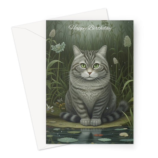 Gray Cat Birthday Greeting Card