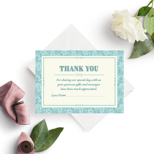 Classic Blue Wedding Thank You Note Cards With White Envelopes - Pack of 20