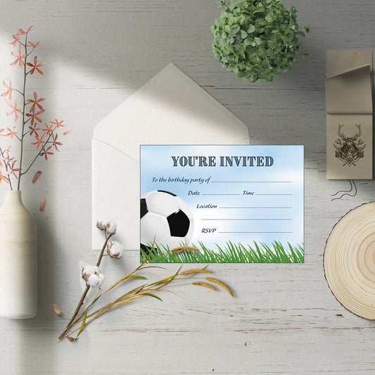 Football Birthday Party Invitations - With Matching White Envelopes - Pack Of 20